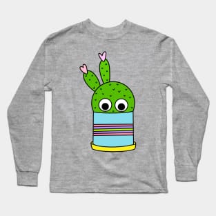 Cute Cactus Design #210: Beaver Tail Cactus In Cute Pot Long Sleeve T-Shirt